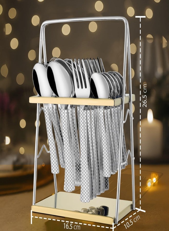 Parage 25 Pieces Regal Cutlery Set Premium Stainless Steel with Stand (Contains: 6 Table Fork, 6 Table Spoon, 6 Dinner Spoon, 6 Tea Spoon, 1 Cutlery Stand) Spoon Set for Dining Table Stylish - Image 3
